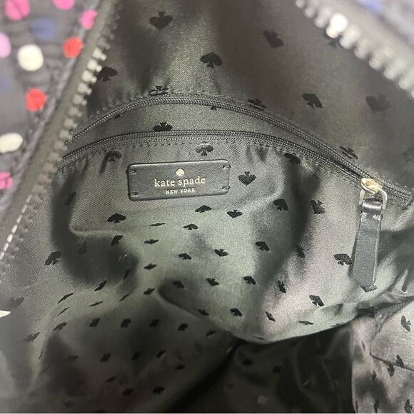 Kate Spade Backpack Women’s Karissa Nylon Quilted Black & Pink Polka Dot Large - Picture 10 of 16